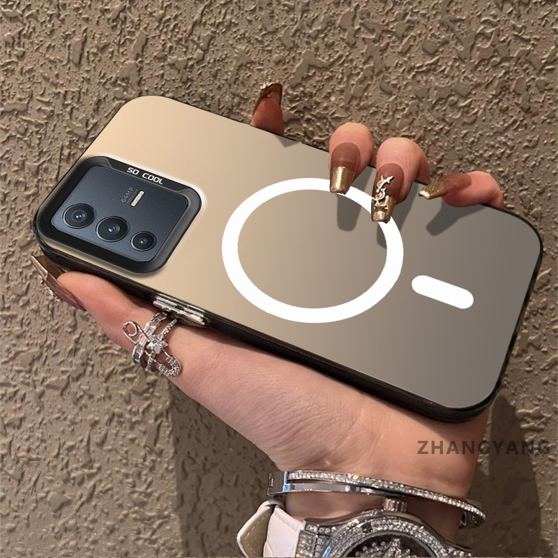 Ốp Lưng Cho VIVO V23 5G Matte TPU Chống Sốc Điện Thoại Thẩm Mỹ Từ Tính Hút Chức Năng Thiết Kế Mới Silicon Mềm Trường Hợp Miễn Phí Tinh Tế Dây Tay