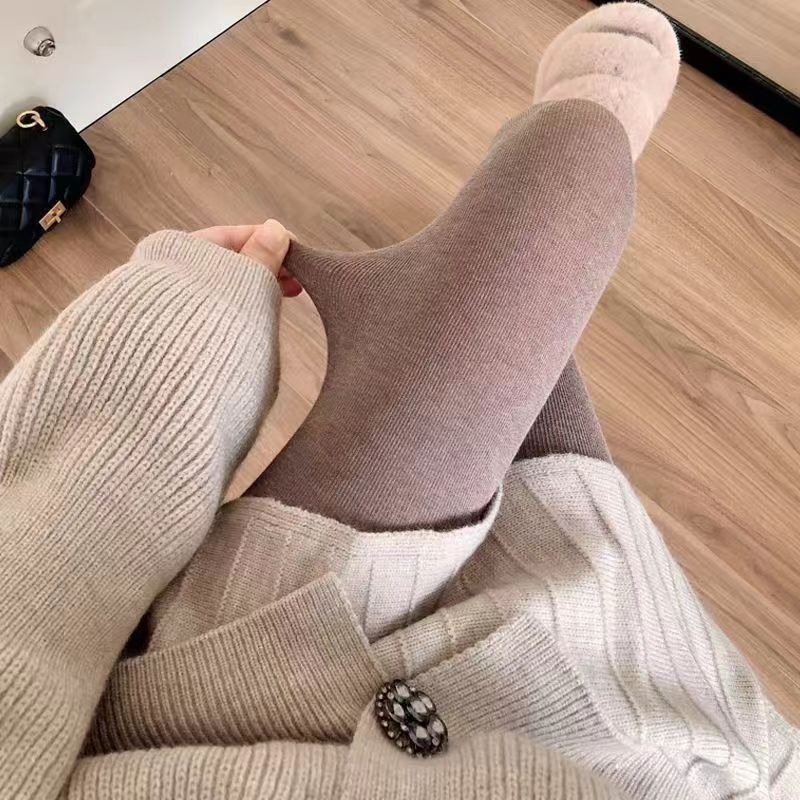Quần thể thao lót nhung quần giữ ấm quần mặc trong mùa thu đông cho nữ cạp cao mặc bên ngoài sọc dọc tôn dáng gầy