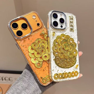 Ốp Điện Thoại Hoa Đồng Xu Vàng May Mắn Cho iPhone 17 16 11 12 13 14 15 Pro Max Vỏ Bảo Vệ TPU Mềm Trong Suốt Chống Rơi Vỏ Hợp Thời Trang Dễ Thương