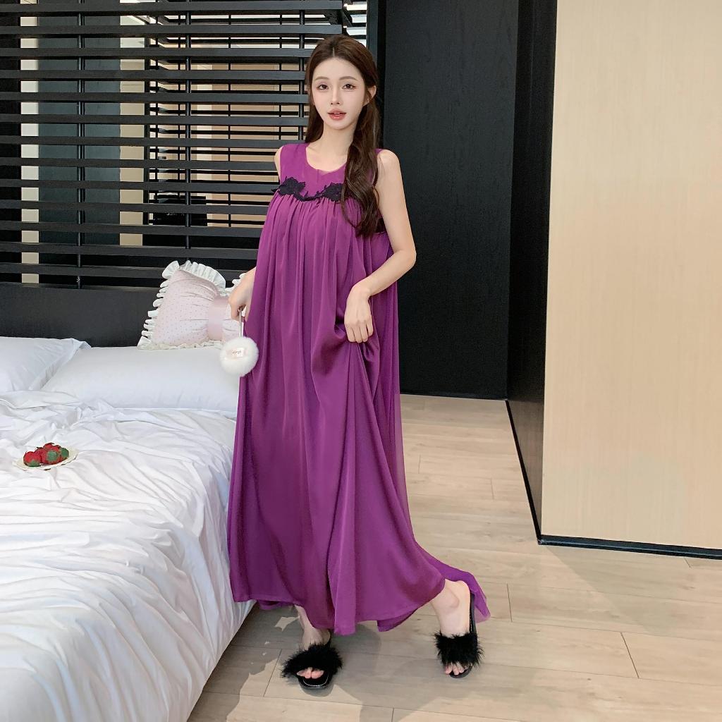 TEEFENG Váy Ngủ Nữ Lụa Cao Cấp Vải Lưới Mềm Phong Cách Cung Đình Không Tay Mùa Xuân Mặc Nhà