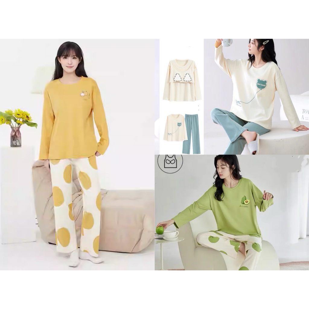 Bộ đồ ngủ nữ có đệm ngực tay dài quần dài - Kiểu cơ bản Thu Đông - Mặc nhà & ra phố đều đẹp - Cam kết không xù, không phai màu