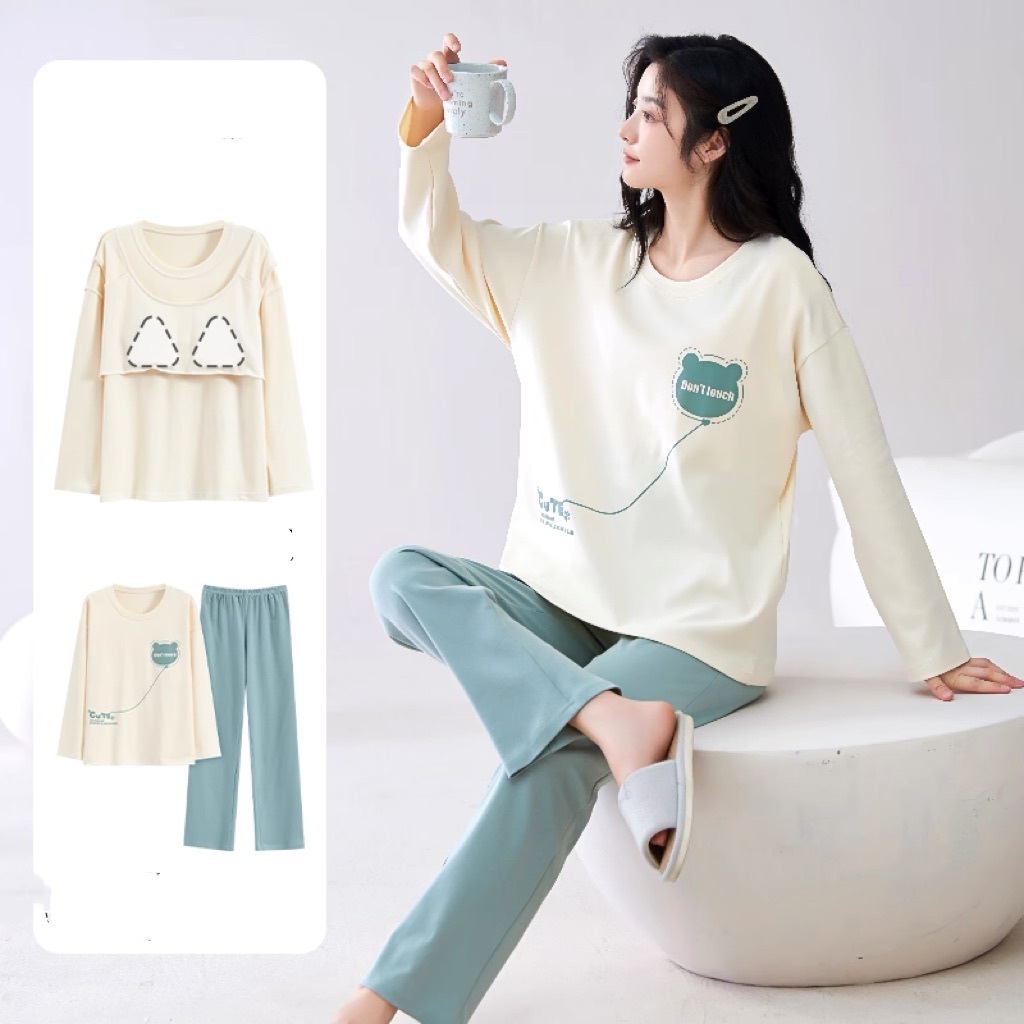 Bộ đồ ngủ nữ có đệm ngực tay dài quần dài - Kiểu cơ bản Thu Đông - Mặc nhà & ra phố đều đẹp - Cam kết không xù, không phai màu