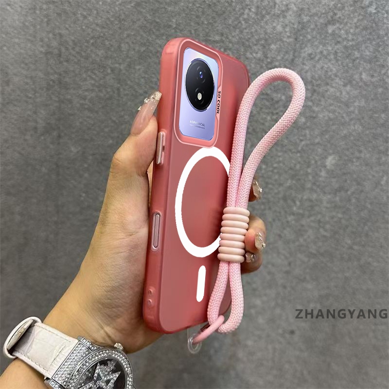 Ốp Lưng Cho vivo Y02 Y02A Y02T Matte TPU Chống Sốc Vỏ Điện Thoại Thẩm Mỹ Từ Tính Hút Chức Năng Thiết Kế Mới Silicon Mềm Case Miễn Phí Dây Tay Tinh Tế