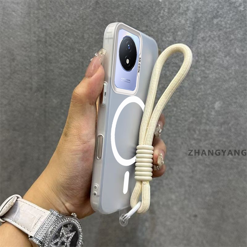 Ốp Lưng Cho vivo Y02 Y02A Y02T Matte TPU Chống Sốc Vỏ Điện Thoại Thẩm Mỹ Từ Tính Hút Chức Năng Thiết Kế Mới Silicon Mềm Case Miễn Phí Dây Tay Tinh Tế