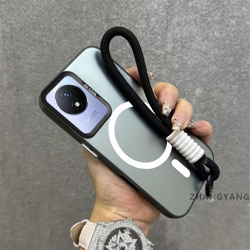Ốp Lưng Cho vivo Y02 Y02A Y02T Matte TPU Chống Sốc Vỏ Điện Thoại Thẩm Mỹ Từ Tính Hút Chức Năng Thiết Kế Mới Silicon Mềm Case Miễn Phí Dây Tay Tinh Tế