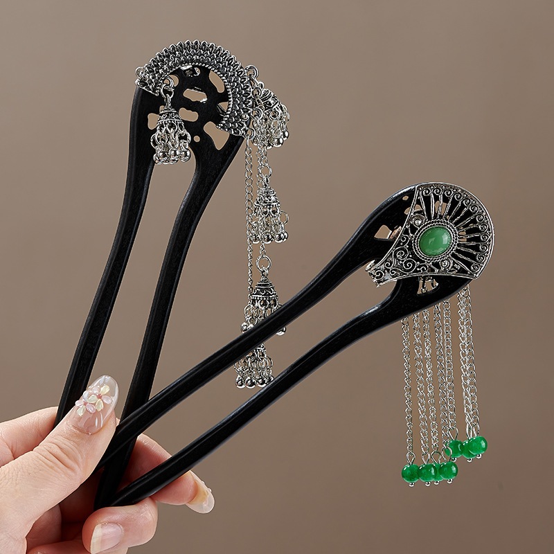 Kẹp tóc gỗ chữ U bằng cây mun, phù hợp cuộn tóc và trang phục cổ