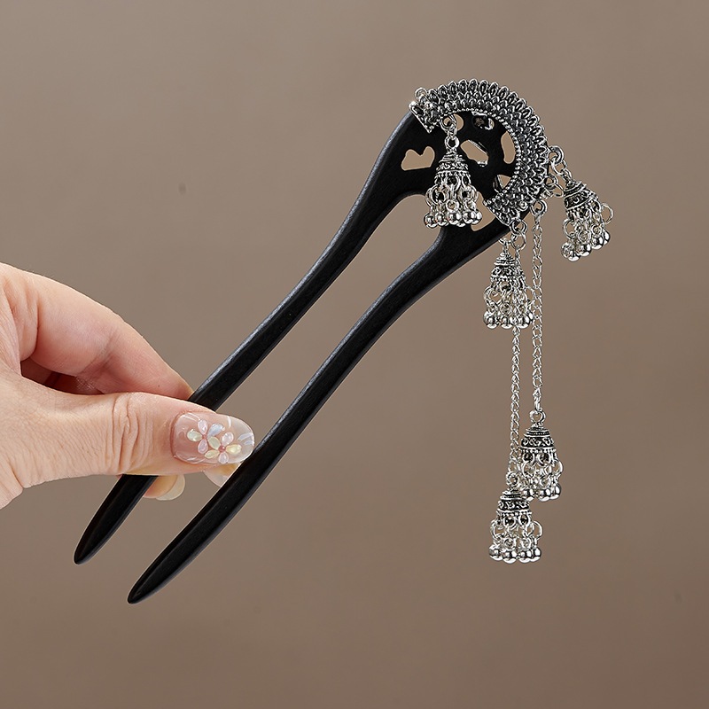 Kẹp tóc gỗ chữ U bằng cây mun, phù hợp cuộn tóc và trang phục cổ