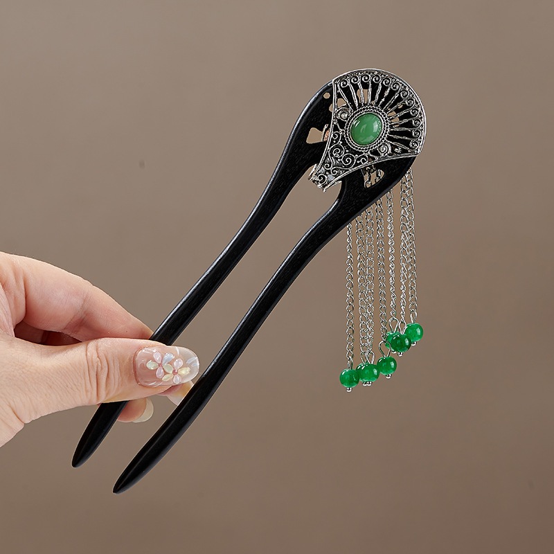 Kẹp tóc gỗ chữ U bằng cây mun, phù hợp cuộn tóc và trang phục cổ