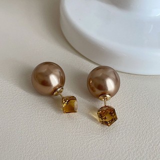 Bông tai ngọc trai pha lê mặt trước và sau, thiết kế thời thượng với ánh sáng sang trọng