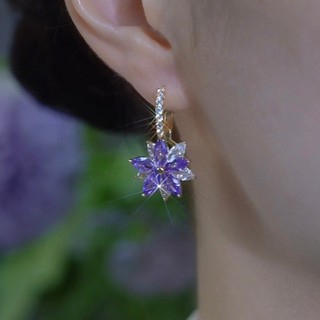 Bông tai hoa pha lê màu tím - Thiết kế phù hợp, thanh lịch và sang trọng