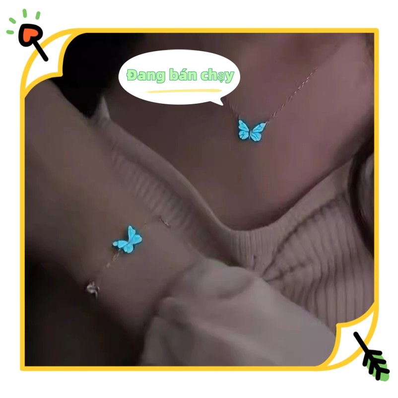 [Vòng cổ bướm phát sáng] ~ Vòng tay bướm thông minh phát sáng màu xanh cao cấp Nữ ~ ~ Dây chuyền xương đòn Aurora phong cách Mori, Thích hợp làm quà tặng