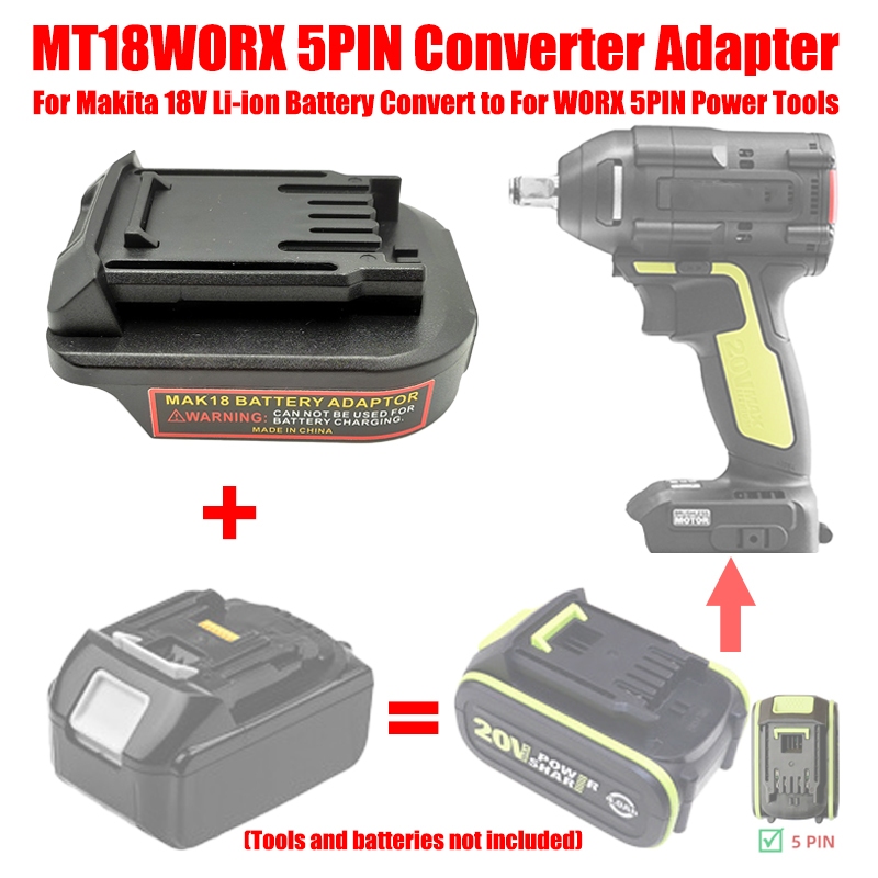 Bộ Chuyển Đổi Pin MT18WORX5 Cho Makita 18V Li-ion Pin Dành Cho Worx 5PIN 20V Xanh Dụng Cụ