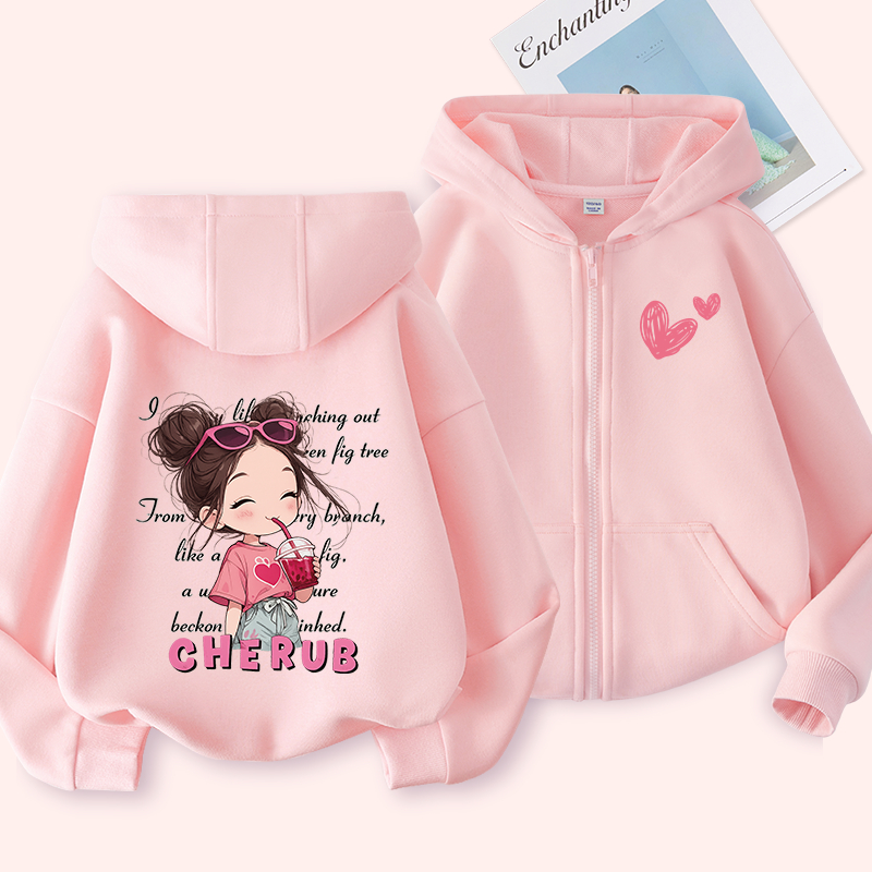 W.G.Q Áo Hoodie cho bé gái , Áo khoác mỏng mùa xuân thu có in hình bé gái dễ thương, mềm mại thoải mái thời trang phù hợp