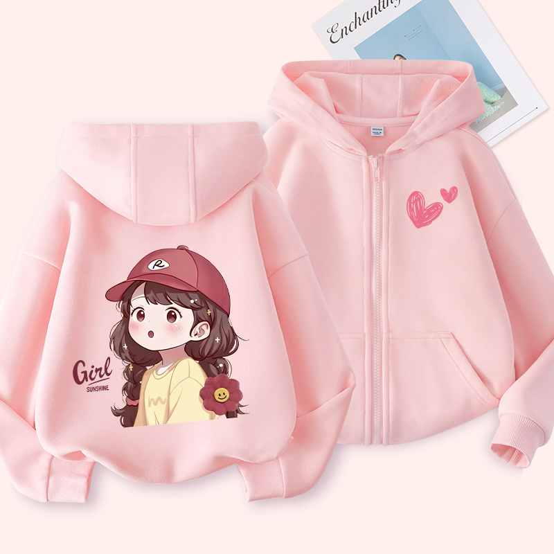 W.G.Q Áo Hoodie cho bé gái , phong cách mỏng mùa xuân thu với in hình dễ thương, mềm mại thoải mái, thời trang phù hợp