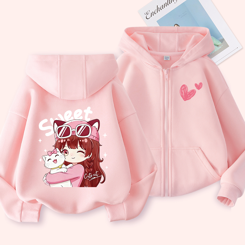 W.G.Q Áo Hoodie cho bé gái , mùa xuân thu phong cách mỏng với in hình bé gái dễ thương, mềm mại thoải mái, thời trang phù hợp