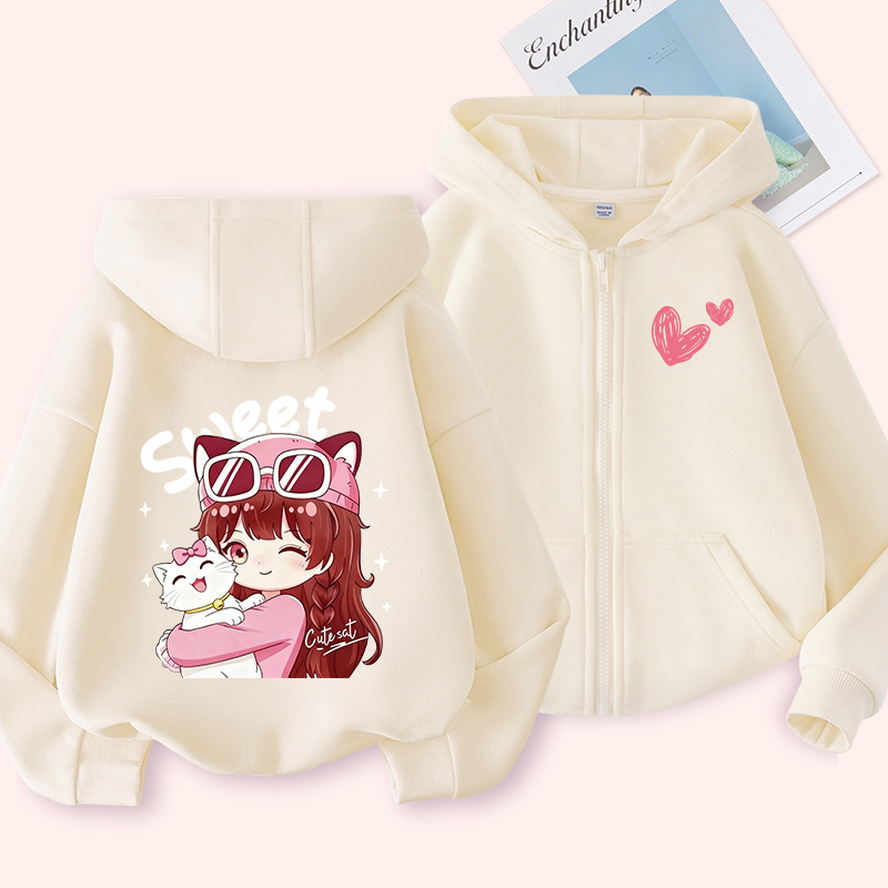 W.G.Q Áo Hoodie cho bé gái , mùa xuân thu phong cách mỏng với in hình bé gái dễ thương, mềm mại thoải mái, thời trang phù hợp