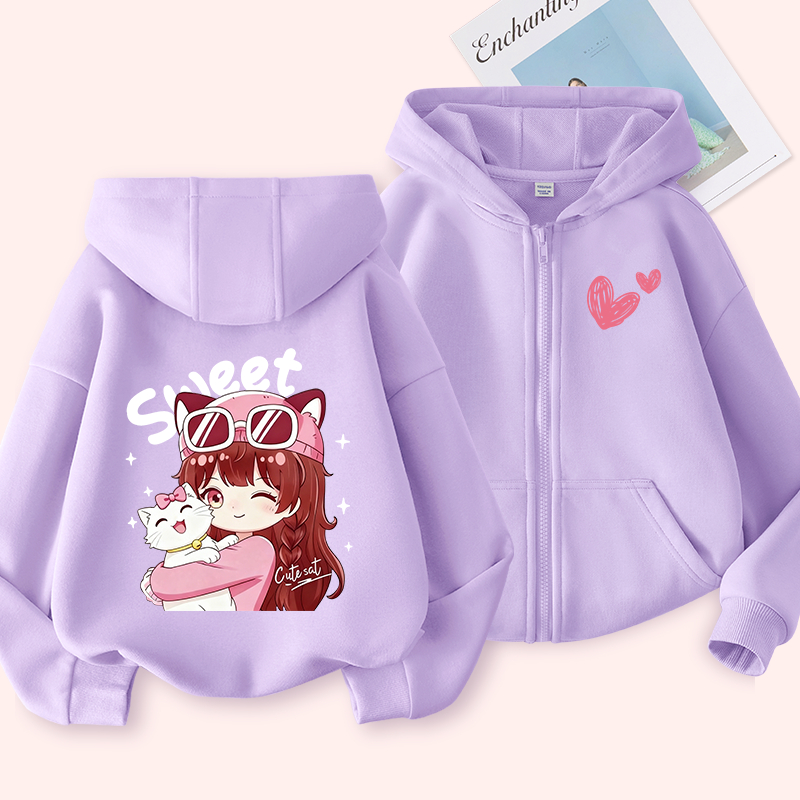 W.G.Q Áo Hoodie cho bé gái , mùa xuân thu phong cách mỏng với in hình bé gái dễ thương, mềm mại thoải mái, thời trang phù hợp