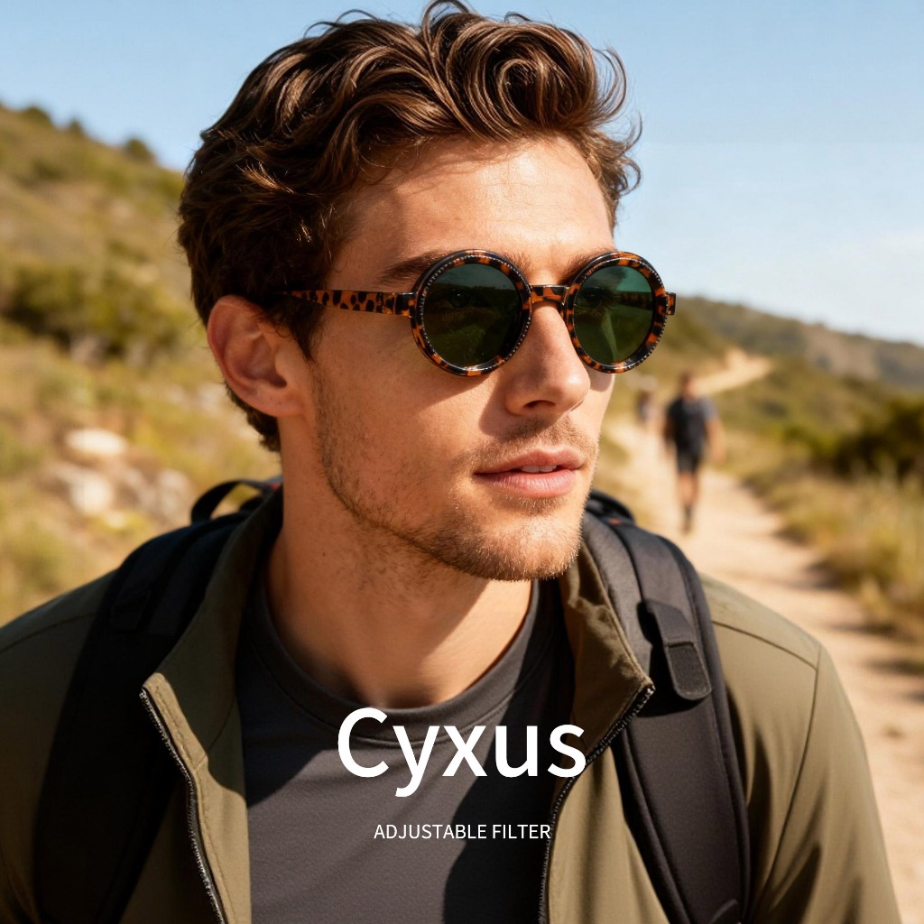 Cyxus Kính Mát Nam Chỉnh Độ Tối Sáng 1-9 Nấc Phân Cực UV400 Gọng Tròn Thời Trang Đa Năng Lái Xe Thể Thao P1323