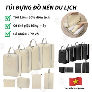 Bộ túi nén hành lý 8 món du lịch, túi đựng đồ gấp gọn có khóa kéo đôi cho vali, sắp xếp hành lý tiện lợi