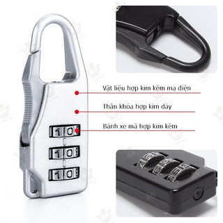 Khóa Số 3 Mã Mini Chống Trộm Cho Vali, Túi Xách, Ba Lô Du Lịch Kiểu Móc Carabiner