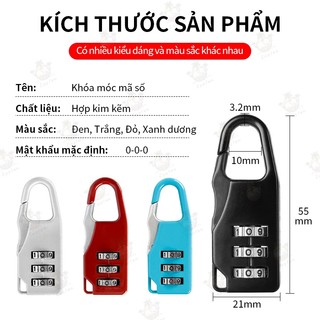 Khóa Số 3 Mã Mini Chống Trộm Cho Vali, Túi Xách, Ba Lô Du Lịch Kiểu Móc Carabiner