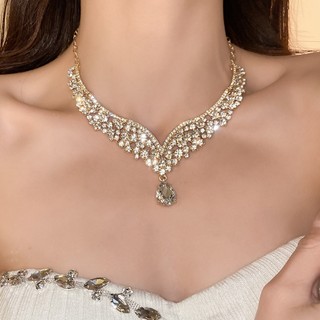 Bộ vòng cổ bông tai mặt dây chuyền hình giọt nước lấp lánh thời trang và sang trọng dành cho nữ