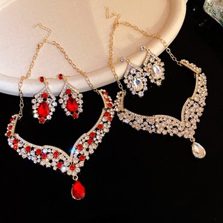 Bộ vòng cổ bông tai mặt dây chuyền hình giọt nước lấp lánh thời trang và sang trọng dành cho nữ