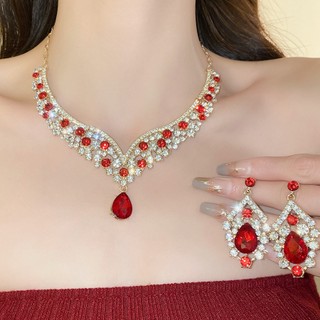 Bộ vòng cổ bông tai mặt dây chuyền hình giọt nước lấp lánh thời trang và sang trọng dành cho nữ