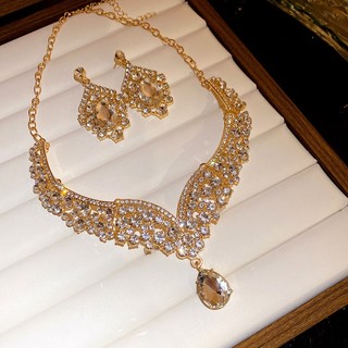 Bộ vòng cổ bông tai mặt dây chuyền hình giọt nước lấp lánh thời trang và sang trọng dành cho nữ