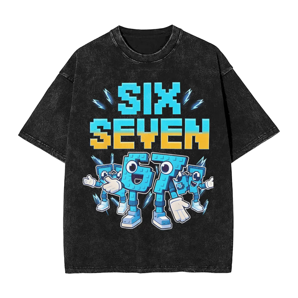 67 Six Seven 6-7 Fun Italian Brainrot Washed Street Hip Hop Áo thun Cotton nam