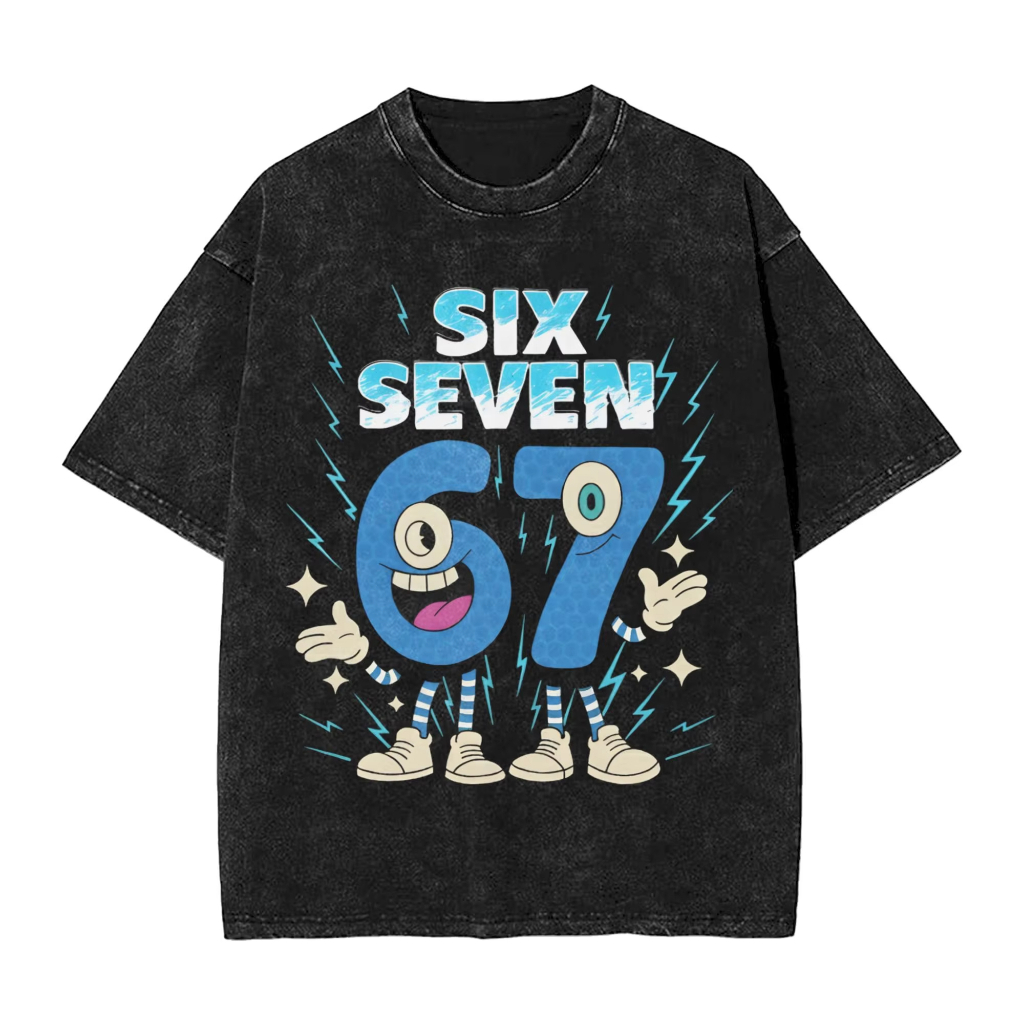 67 Six Seven 6-7 Fun Italian Brainrot Washed Street Hip Hop Áo thun Cotton nam