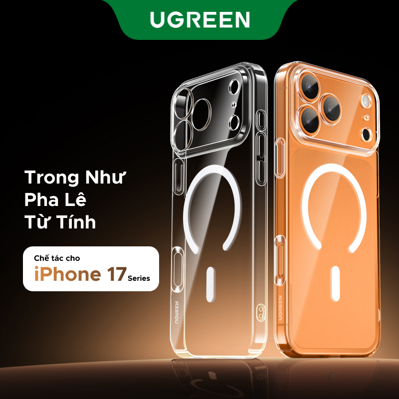 Ốp điện thoại trong suốt từ tính chống rơi UGREEN Sáng tạo iCrystal Tech Chống vân tay Chống trầy xước cho iPhone 18 Pro Max / iPhone 17 Pro Max / iPhone 17 Air (ốp full cứng)