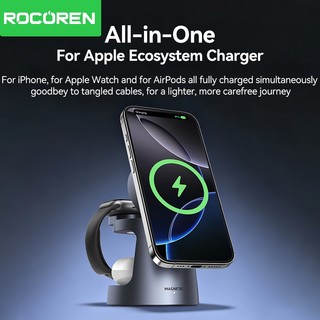 Bộ sạc không dây từ tính Rocoren 3 trong 1 25W Qi2 cho iPhone AirPods iWatch cho trạm sạc nhanh Samsung