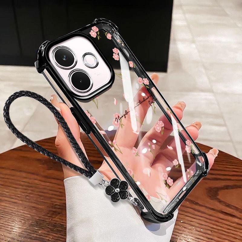 Ốp Điện Thoại YBD Cho OPPO A6C A5i A5 Pro A5X A3X A60 A3 NFC A40 A40M 4G 5G Trong Suốt Chống Rơi Vỏ Mềm Màu Hồng Xanh INS Dây Treo Hoa