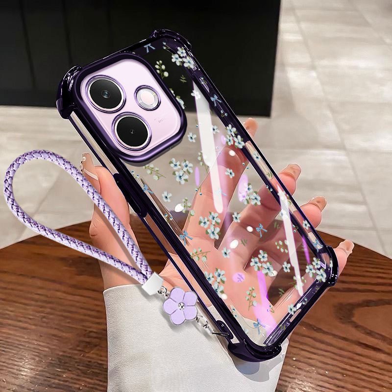Ốp Điện Thoại YBD Cho OPPO A6C A5i A5 Pro A5X A3X A60 A3 NFC A40 A40M 4G 5G Trong Suốt Chống Rơi Vỏ Mềm Màu Hồng Xanh INS Dây Treo Hoa