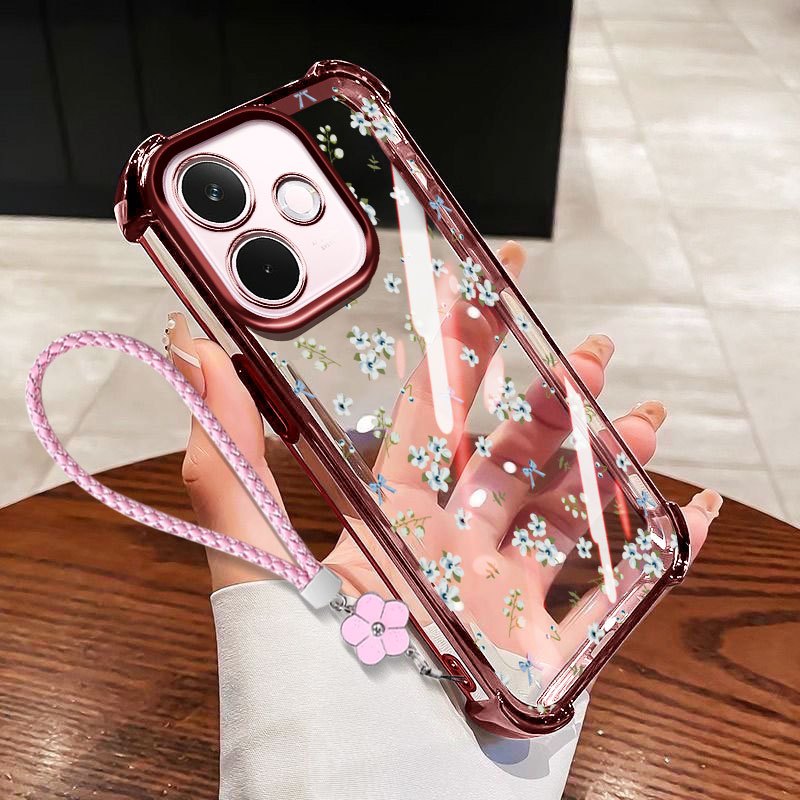 Ốp Điện Thoại YBD Cho OPPO A6C A5i A5 Pro A5X A3X A60 A3 NFC A40 A40M 4G 5G Trong Suốt Chống Rơi Vỏ Mềm Màu Hồng Xanh INS Dây Treo Hoa
