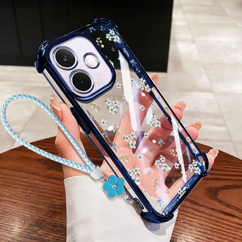 Ốp Điện Thoại YBD Cho OPPO A6C A5i A5 Pro A5X A3X A60 A3 NFC A40 A40M 4G 5G Trong Suốt Chống Rơi Vỏ Mềm Màu Hồng Xanh INS Dây Treo Hoa