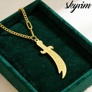 Vòng cổ thép không gỉ phong cách Ả Rập retro, motif Skyrim và Hồi giáo