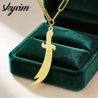 Vòng cổ thép không gỉ phong cách Ả Rập retro, motif Skyrim và Hồi giáo