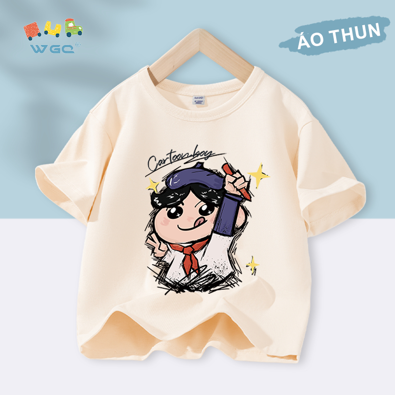 W.G.Q Áo thun bé trai / bé gái , vải 100% Cotton mềm mại thoải mái, thoáng khí thấm mồ hôi In dễ thương
