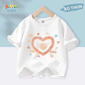 W.G.Q Áo thun bé gái , vải 100% Cotton mềm mại thoải mái, thấm mồ hôi thoáng khí có in hình trái tim