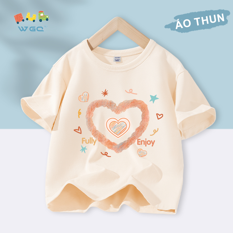 W.G.Q Áo thun bé gái , vải 100% Cotton mềm mại thoải mái, thấm mồ hôi thoáng khí có in hình trái tim