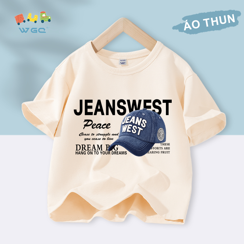 W.G.Q Áo thun bé trai , vải 100% Cotton mềm mại thoải mái, thấm mồ hôi thoáng khí có in mũ