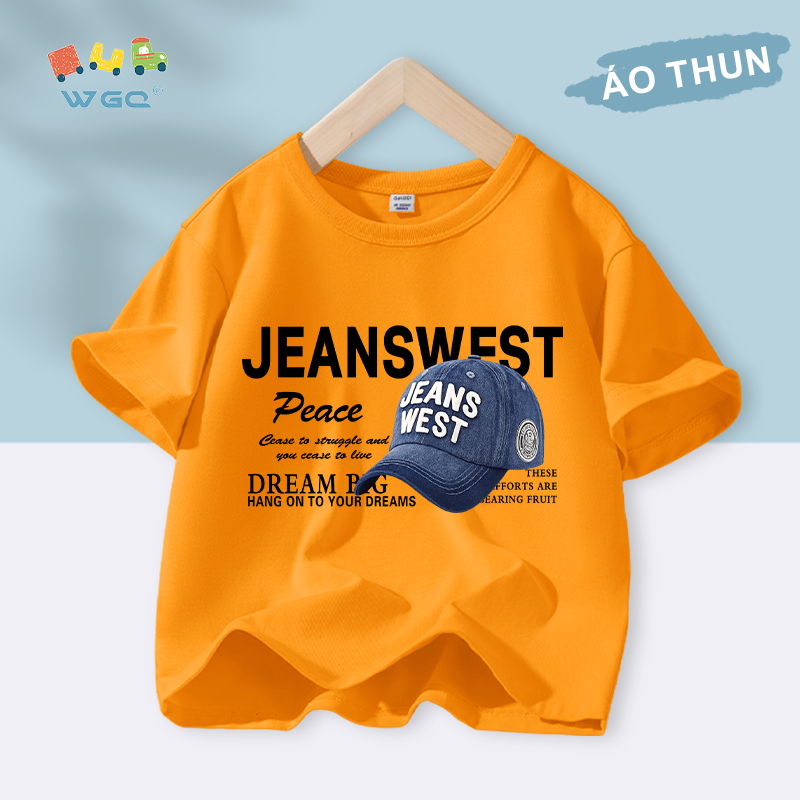W.G.Q Áo thun bé trai , vải 100% Cotton mềm mại thoải mái, thấm mồ hôi thoáng khí có in mũ
