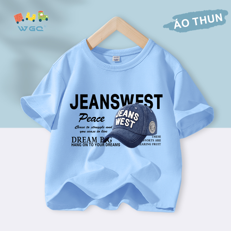 W.G.Q Áo thun bé trai , vải 100% Cotton mềm mại thoải mái, thấm mồ hôi thoáng khí có in mũ