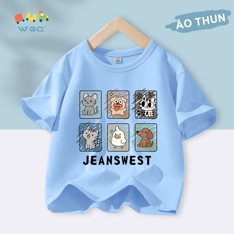 W.G.Q Áo thun bé trai / bé gái，vải 100% Cotton mềm mại thoải mái, thoáng khí thấm mồ hôi In hình động vật dễ thương