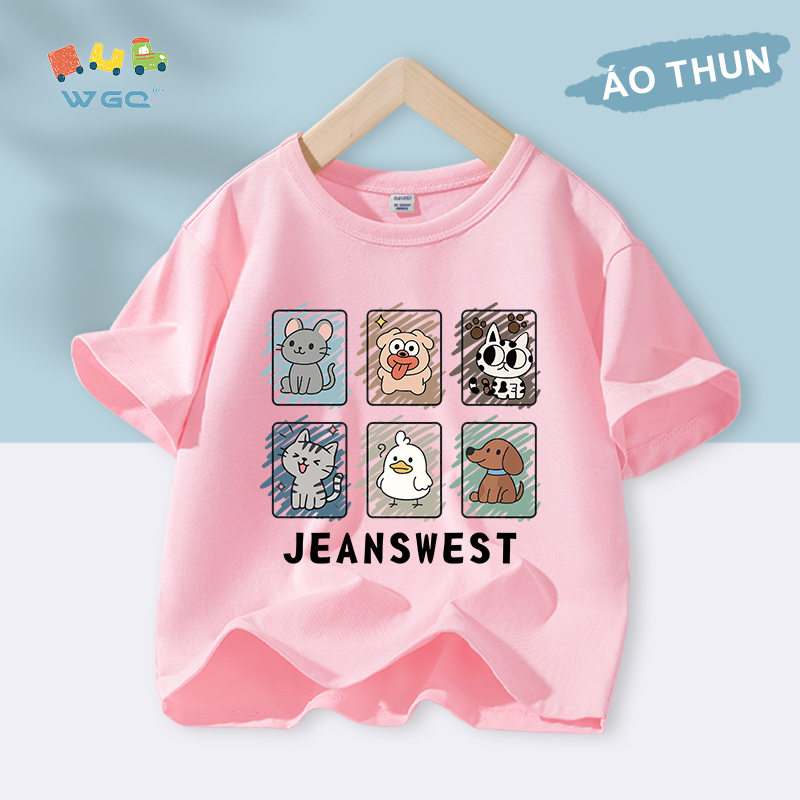 W.G.Q Áo thun bé trai / bé gái，vải 100% Cotton mềm mại thoải mái, thoáng khí thấm mồ hôi In hình động vật dễ thương