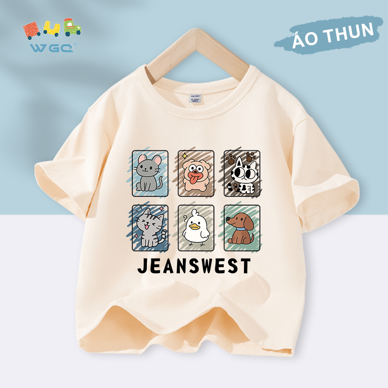 W.G.Q Áo thun bé trai / bé gái，vải 100% Cotton mềm mại thoải mái, thoáng khí thấm mồ hôi In hình động vật dễ thương