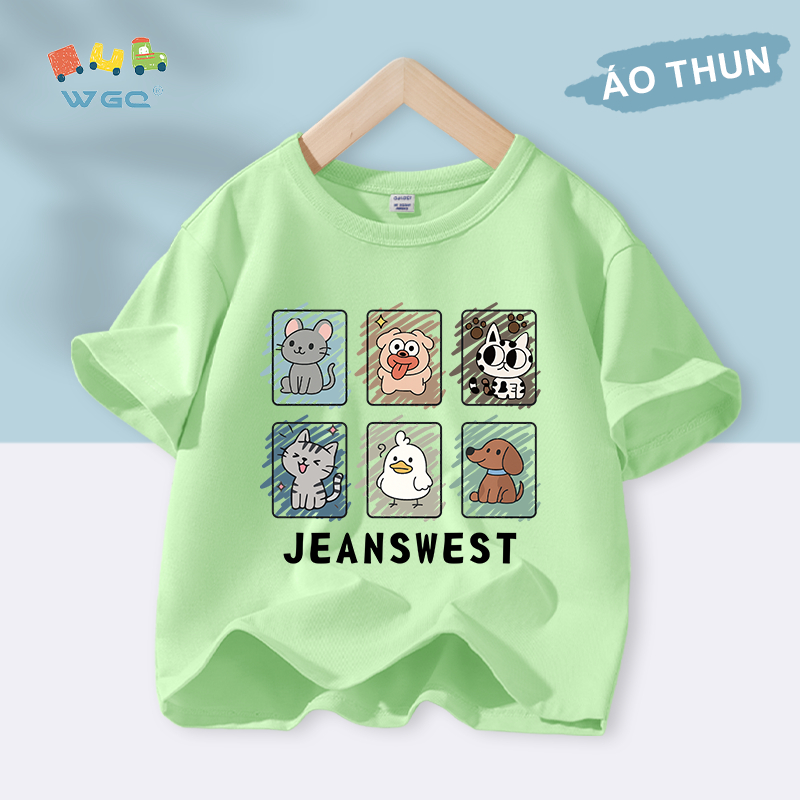 W.G.Q Áo thun bé trai / bé gái，vải 100% Cotton mềm mại thoải mái, thoáng khí thấm mồ hôi In hình động vật dễ thương