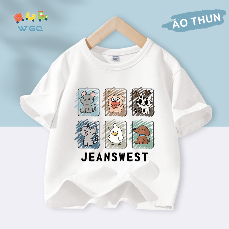 W.G.Q Áo thun bé trai / bé gái，vải 100% Cotton mềm mại thoải mái, thoáng khí thấm mồ hôi In hình động vật dễ thương